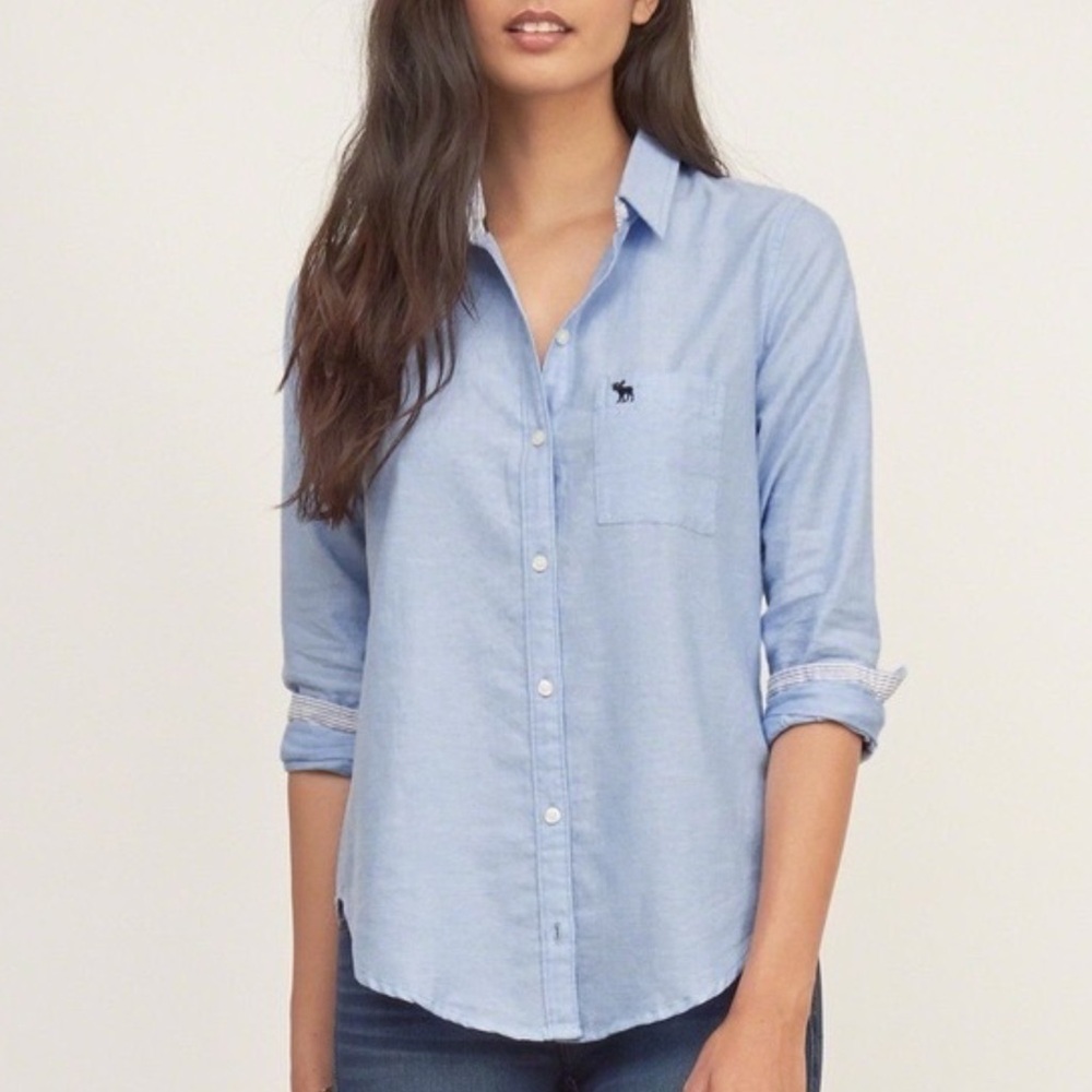 Abercrombie & Fitch light blue button down shirt size large muscle shirt Oxford